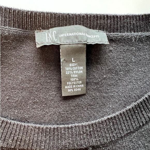 INC International Concepts Black/White Lace Detail Scoop Neck Sweater- L - Picture 5 of 8